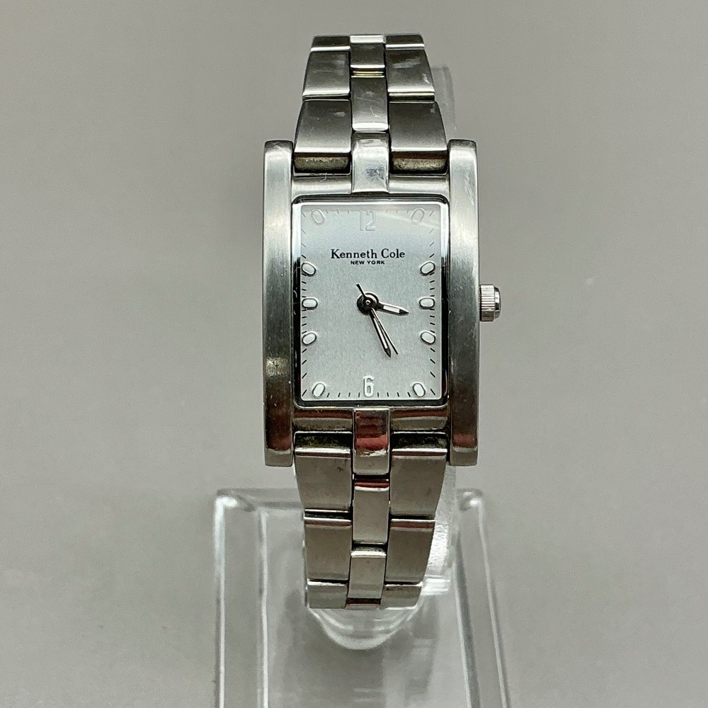 Kenneth Cole Watch Women's Silver Tone Rectangle 24mm 6" Bracelet NEW BATTERY